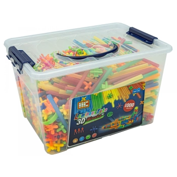 Słomki Konstrukcyjne, Klocki , Patyczki 1000 El, Kuferek, Świecące W Ciemności Nowa Wersja 3D