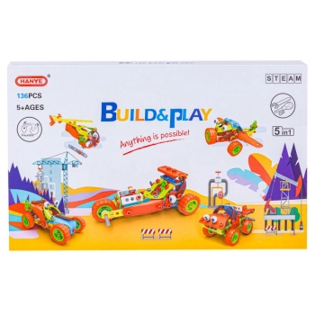 Klocki Elastyczne, Konstrukcyjne 136 El. Auto, Wyścigówka, Helikopter, Samolot Do Rozkręcania I Skręcania 5w1