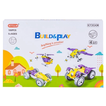 Klocki Elastyczne, Konstrukcyjne 100 El. Auto, Wyścigówka, Quad, Helikopter, Samolot Do Rozkręcania I Skręcania 4w1