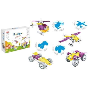 Klocki Elastyczne, Konstrukcyjne 100 El. Auto, Wyścigówka, Quad, Helikopter, Samolot Do Rozkręcania I Skręcania 4w1