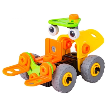 Klocki Elastyczne, Konstrukcyjne 53 El. Pojazdy Budowlane, Wózek Widłowy, Spychacz Do Rozkręcania I Skręcania 2w1