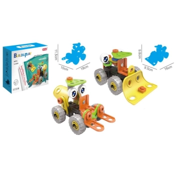 Klocki Elastyczne, Konstrukcyjne 53 El. Pojazdy Budowlane, Wózek Widłowy, Spychacz Do Rozkręcania I Skręcania 2w1