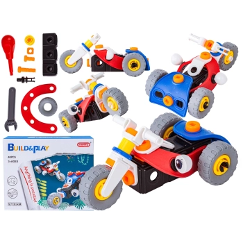 Klocki Elastyczne, Konstrukcyjne 40 El. Motocykl, Trójkołowy Pojazd Do Rozkręcania I Skręcania 2w1