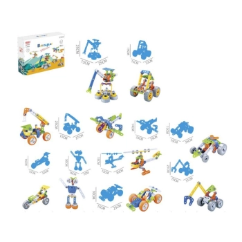 Klocki Konstrukcyjne, Elastyczne 167 El. Pojazdy Budowlane, Auto, Wyścigówka, Samolot, Robot Do Rozkręcania I Skręcania 10w1