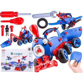 Klocki Elastyczne, Konstrukcyjne 142 El. Ciuchcia, Samolot, Helikopter, Auto Do Rozkręcania I Skręcania 6w1