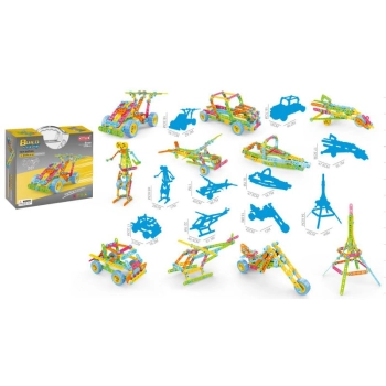 Kolorowe Klocki Konstrukcyjne 179 El. Pojazdy, Wieża, Motocykl, Auto, Odrzutowiec, Samolot Do Rozkręcania I Skręcania 10w1