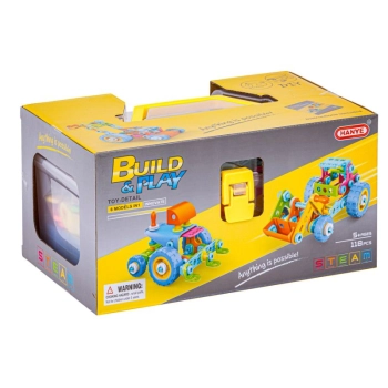 Kolorowe Klocki Elastyczne, Konstrukcyjne 118 El., Koparka, Traktor, Pojazdy Budowlane Do Rozkręcania I Skręcania