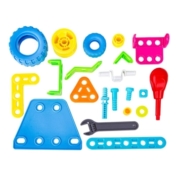 Kolorowe Klocki Elastyczne, Konstrukcyjne 118 El., Koparka, Traktor, Pojazdy Budowlane Do Rozkręcania I Skręcania