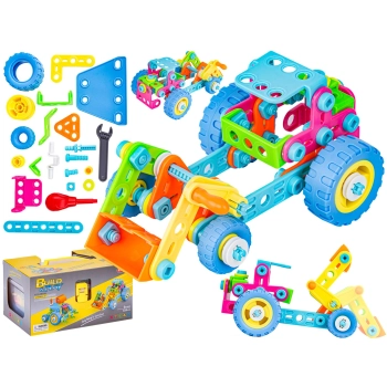 Kolorowe Klocki Elastyczne, Konstrukcyjne 118 El., Koparka, Traktor, Pojazdy Budowlane Do Rozkręcania I Skręcania
