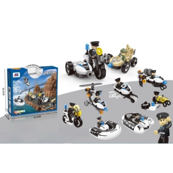 Klocki Konstrukcyjne 161 El. POLICJA, ZESTAW POLICYJNY, Motocykl, Ponton, Samochód Do Rozkręcania I Skręcania 8w1