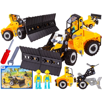 Klocki Konstrukcyjne 223 El. Maszyny, Pojazdy Budowlane, Spych, Helikopter, Dźwig Do Rozkręcania I Skręcania 6w1