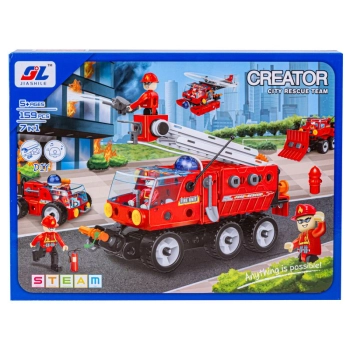 Klocki Konstrukcyjne STRAŻ POŻARNA 159 El. Pojazdy Ratunkowe, Ciężarówka, Helikopter, Auto Do Rozkręcania I Skręcania 7w1