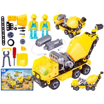 Klocki Konstrukcyjne 193 El. Maszyny, Pojazdy Budowlane, Ciężarówka, Betoniarka, Helikopter Do Rozkręcania I Skręcania 6w1
