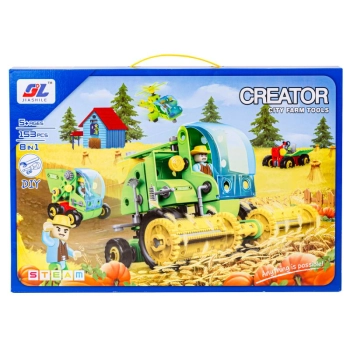 Klocki Konstrukcyjne ZESTAW ROLNIKA, FARMERA 153 El. Pojazdy Rolnicze, Kombajn, Stodoła, Traktor Do Rozkręcania I Skręcania 8w1