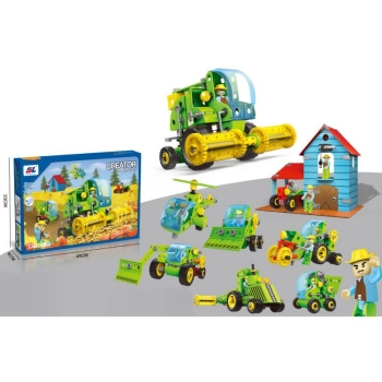 Klocki Konstrukcyjne ZESTAW ROLNIKA, FARMERA 153 El. Pojazdy Rolnicze, Kombajn, Stodoła, Traktor Do Rozkręcania I Skręcania 8w1