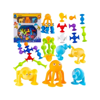 Klocki Konstrukcyjne, Kolorowe Przyssawki, Wesołe Buźki 39 Sztuk