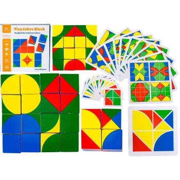 Edukacyjna Układanka Dla Dzieci, Kolorowe, DREWNIANE KLOCKI, Karty