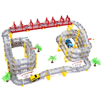Duży Tor Samochodowy Wyścigowy Parking Garaż 236 Elementów Elektryczny Wielopoziomowy
