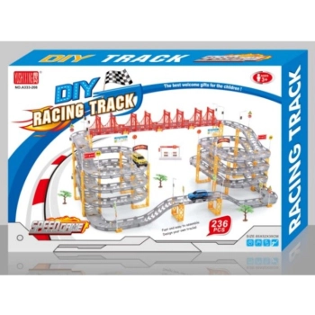 Duży Tor Samochodowy Wyścigowy Parking Garaż 236 Elementów Elektryczny Wielopoziomowy