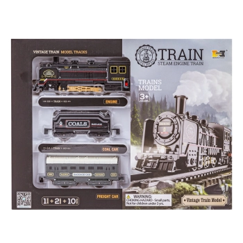 Elektryczna Kolejka Lokomotywa - Parowóz + 2 Wagony, Węglarka + Pasażerski