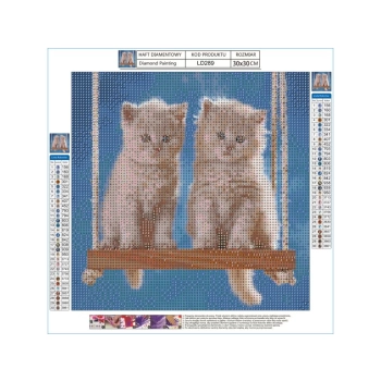 Haft Diamentowy, Obraz, Mozaika Diamentowa Diamond Painting, KOTKI NA HUŚTAWCE 30x30cm