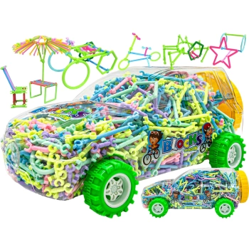 Patyczki Słomki Konstrukcyjne, Klocki Edukacyjne ok. 1000 Elementów AUTO