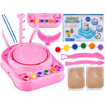 Koło Garncarskie RÓŻOWE - Mały Artysta - farbki, masa, koło, narzędzia