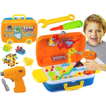 Kreatywna Mozaika W Walizce 258 el. Układanka 3D, Klocki, Wkrętarka Zestaw Konstrukcyjny