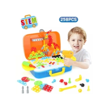 Kreatywna Mozaika W Walizce 258 el. Układanka 3D, Klocki, Wkrętarka Zestaw Konstrukcyjny