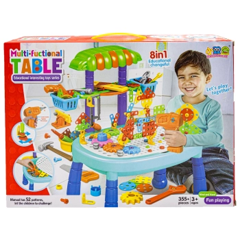 Multifunkcyjny Stolik + Narzędzia, Wkrętarka + Kreatywna Mozaika 355el. Zestaw Konstrukcyjny