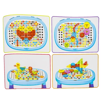 Multifunkcyjny Stolik + Narzędzia, Wkrętarka + Kreatywna Mozaika 355el. Zestaw Konstrukcyjny