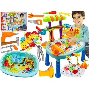 Multifunkcyjny Stolik + Narzędzia, Wkrętarka + Kreatywna Mozaika 355el. Zestaw Konstrukcyjny