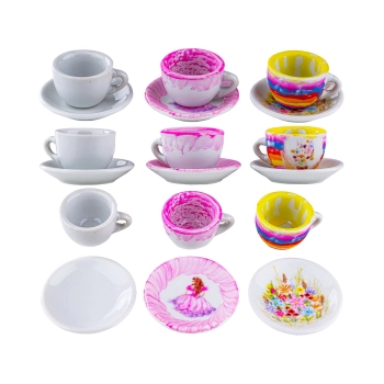 Porcelanowy Zestaw Do Malowania, Filiżanki, Imbryk, Farby + Akcesoria DIY 21 Elementów