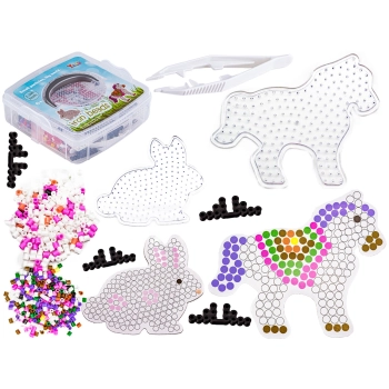 Koraliki Do Prasowania Szablony Jednorożec, Królik, Zestaw 2000 Elementów, Prasowanka, Kuferek