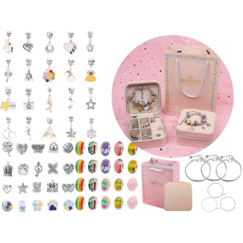 Zestaw Do Tworzenia Robienia Biżuterii, Bransoletek, Charmsy, Zawieszki, Koraliki TĘCZOWY MIX + Etui