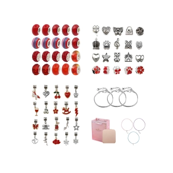 Zestaw Do Tworzenia Robienia Biżuterii, Bransoletek, Charmsy, Zawieszki, Koraliki ODCIENIE CZERWIENI + Etui