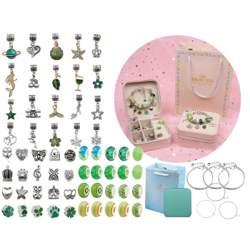 Zestaw Do Tworzenia Robienia Biżuterii, Bransoletek, Charmsy, Zawieszki, Koraliki ODCIENIE ZIELENI + Etui