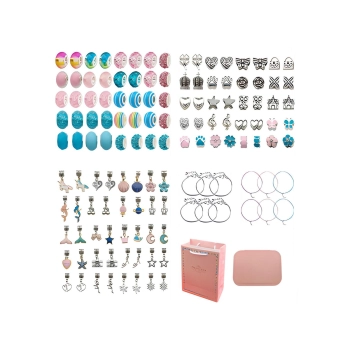 Zestaw Do Tworzenia Robienia Biżuterii, Bransoletek, Charmsy, Zawieszki, Koraliki NIEBIESKO-RÓŻOWY MIX + Etui