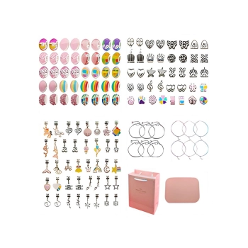 Zestaw Do Tworzenia Robienia Biżuterii, Bransoletek, Charmsy, Zawieszki, Koraliki TĘCZOWO-RÓŻOWY MIX + Etui