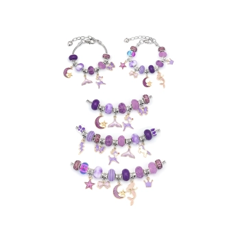 Zestaw Do Tworzenia Robienia Biżuterii, Bransoletek, Charmsy, Zawieszki, Koraliki 66el. ODCIENIE FIOLETU + Kosmetyczka