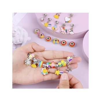 Zestaw Do Tworzenia Robienia Biżuterii, Bransoletek, Charmsy, Zawieszki, Koraliki TĘCZOWE KOLORY