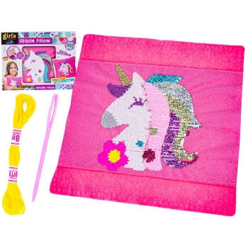 Kreatywny Zestaw, Wyszywanka, Pluszowa PODUSZKA Do Szycia DIY JASIEK Z Cekinami JEDNOROŻEC