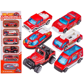 Metalowe Pojazdy Uprzywilejowane, Auta, Resoraki 6 Sztuk Zestaw 1:64 STRAŻ POŻARNA, WÓZ STRAŻACKI