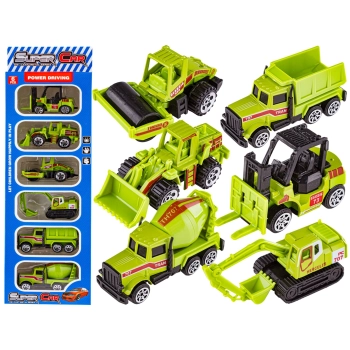 Metalowe Pojazdy Budowlane, Auta, Resoraki 6 Sztuk Zestaw