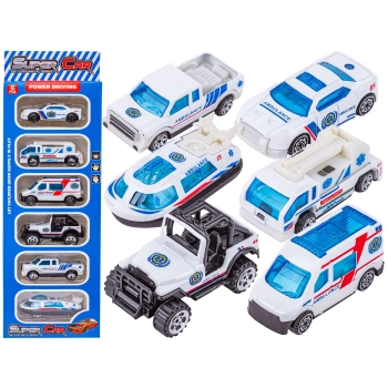 Metalowe Pojazdy Uprzywilejowane, Auta, Resoraki 6 Sztuk Zestaw 1:64 POGOTOWIE, AMBULANS