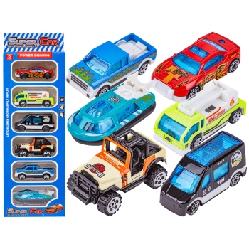 Metalowe Pojazdy, Auta, Resoraki 6 Sztuk Zestaw 1:64 Pojazd SWAT, Poduszkowiec, Jeep Turystyczny