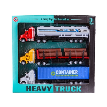 Zestaw 3 Ciężarówek, Samochód Ciężarowy + Naczepa, TIR - 3 Sztuki