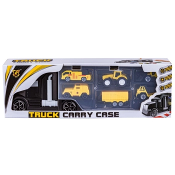 Czarna Ciężarówka, Transporter + Auta, Otwierana Laweta, Pojazdy Budowlane, Traktor, Jeep 6w1