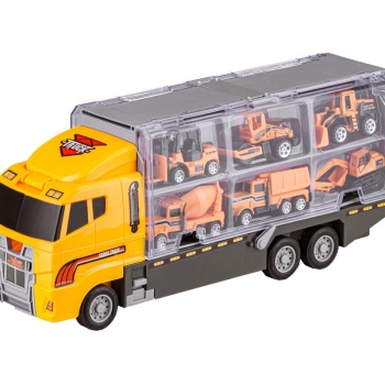 Ciężarówka, Transporter + Auta, Otwierana Laweta, Pojazdy Budowlane 7w1