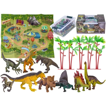 Zestaw Figurek Dinozaurów w kuferku + mata, Dinozaury 9 sztuk